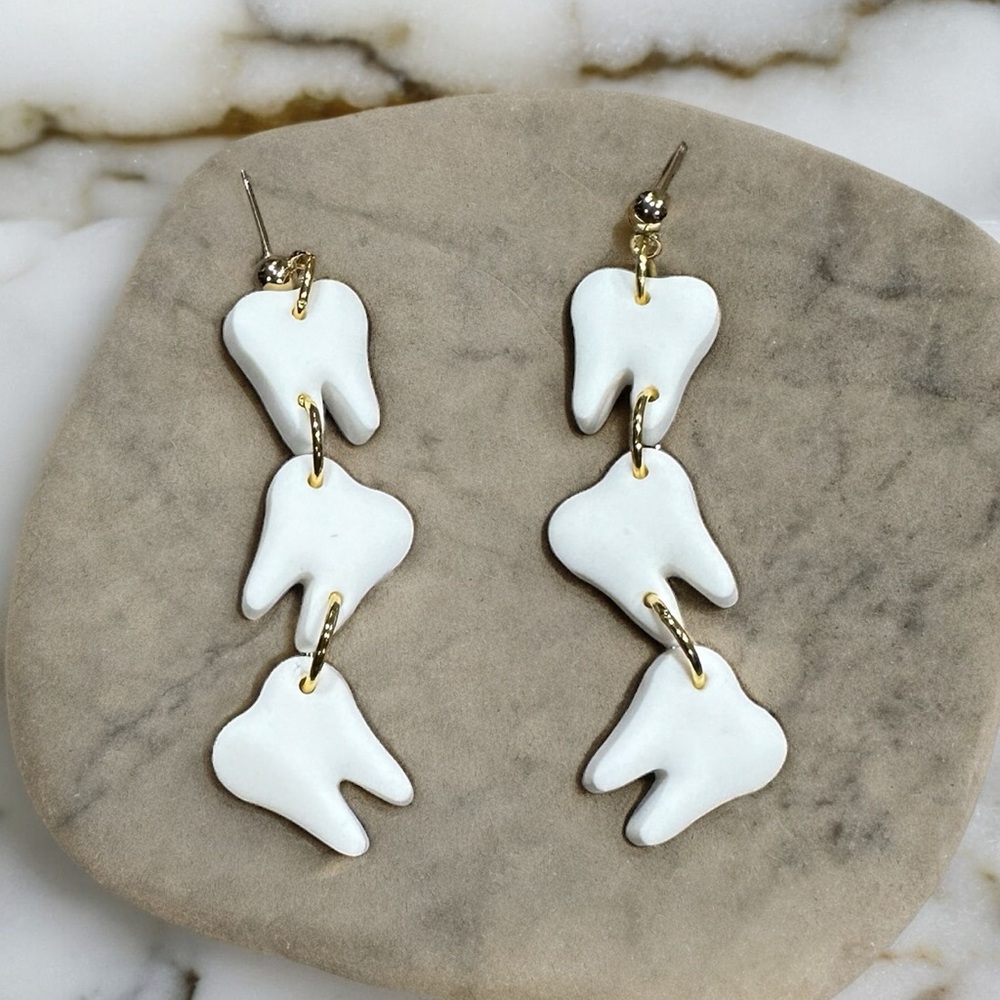 3 Tier Tooth Dangle Earrings- Polymer Clay